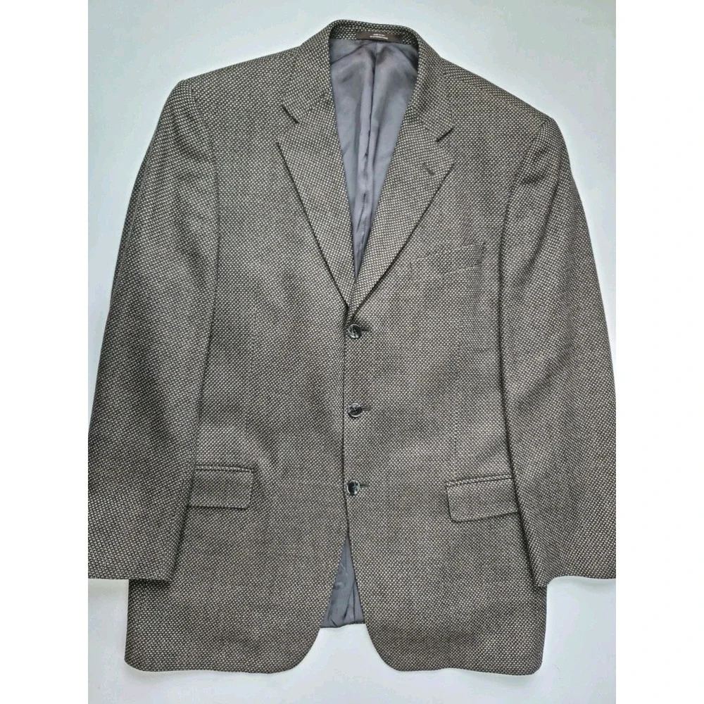 Joseph Abboud Mens Wool Sports Coat 43L Brown Gray USA 3 Button Blazer H701